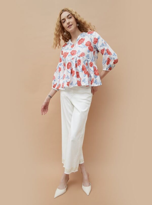 COLOUR ME Floral Print Peplum Top
